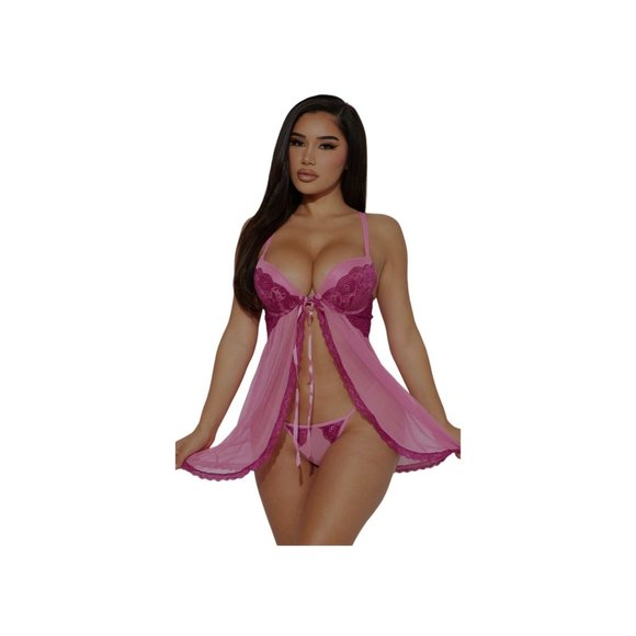 FRENCH AFFAIR BABYDOLL SET SIZE LARGE FUCHSIA COLOR - Picture 2 of 14